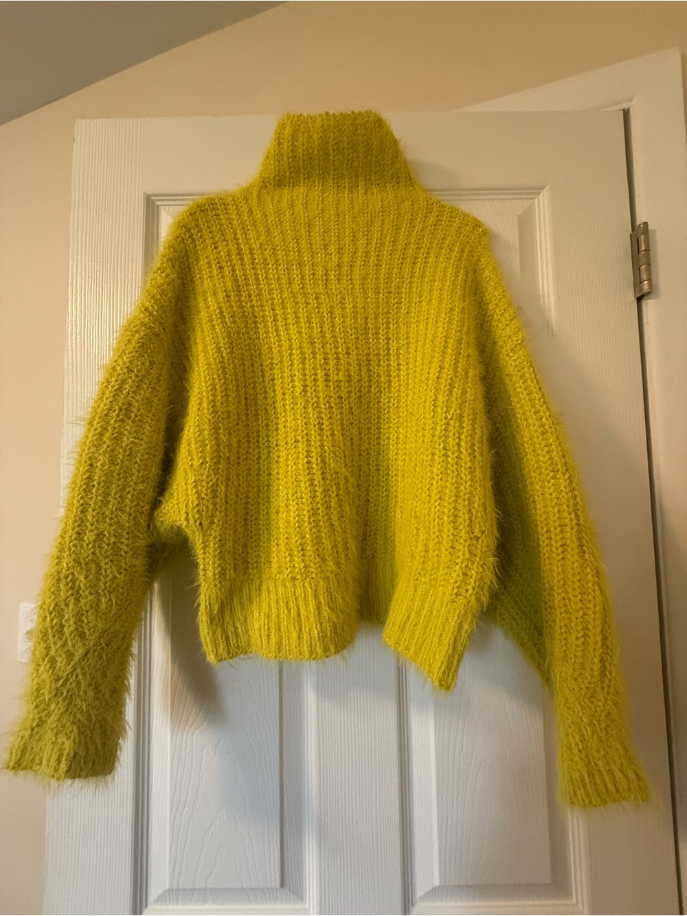 Express Chartreuse Yellow Fuzzy Turtleneck Sweater
